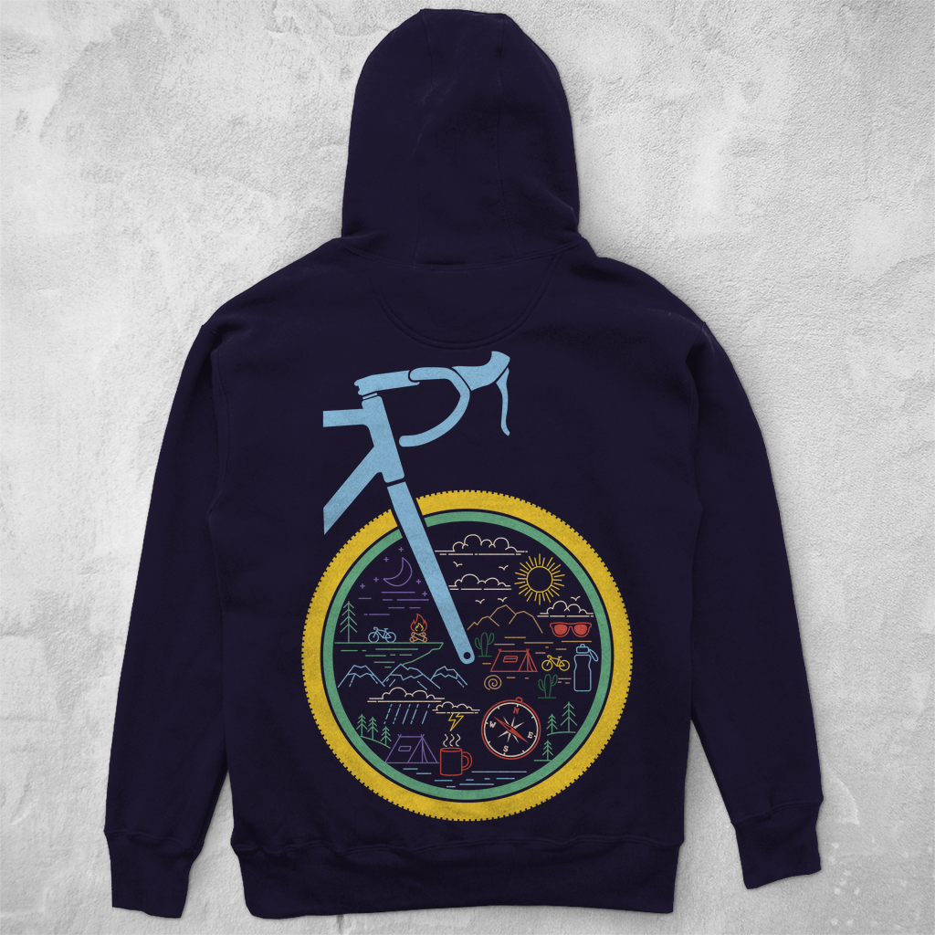 Die Welt im Rad, lustiges Bikepacking Unisex  Hoodie