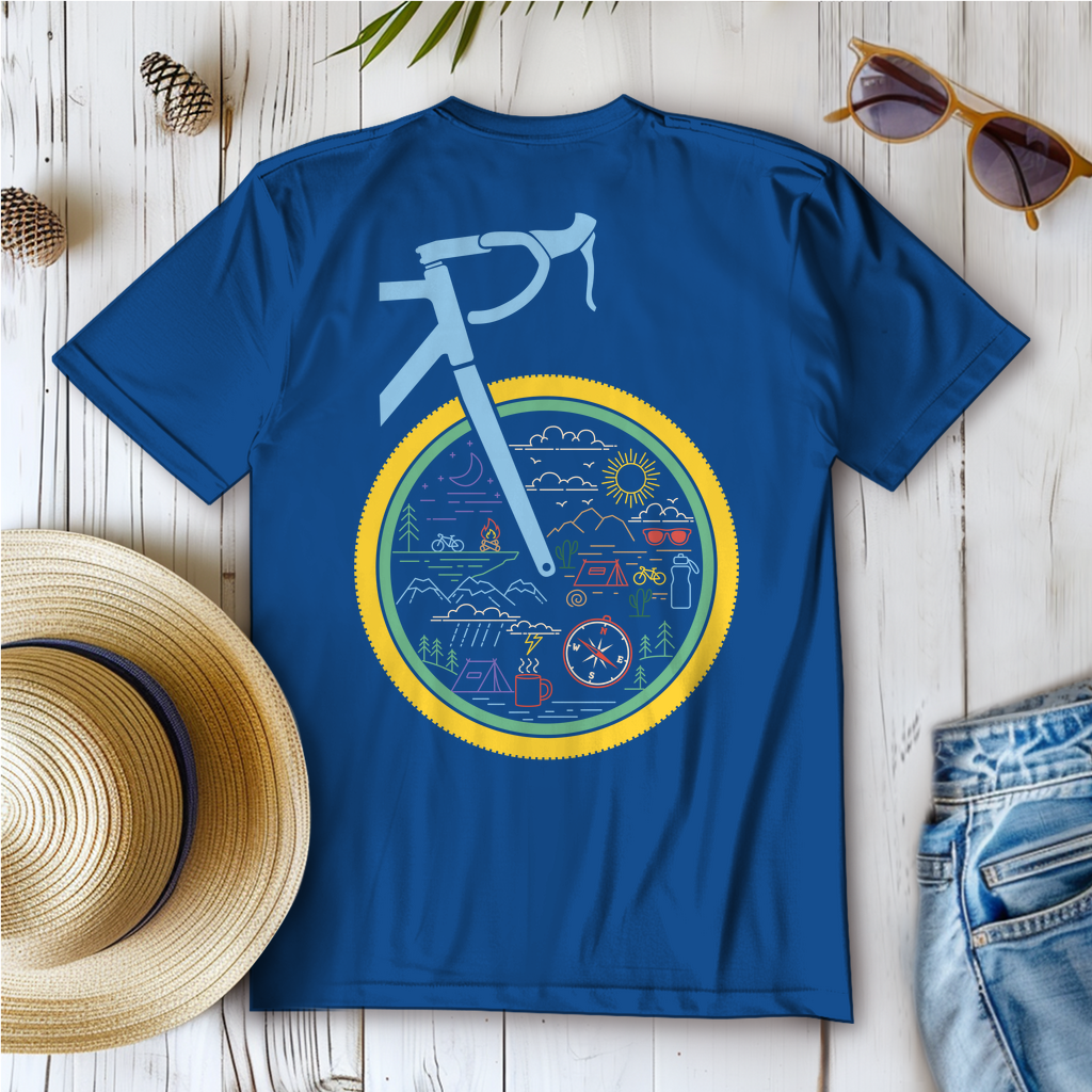 Die Welt im Rad, lustiges Bikepacking  Frauen T-Shirt