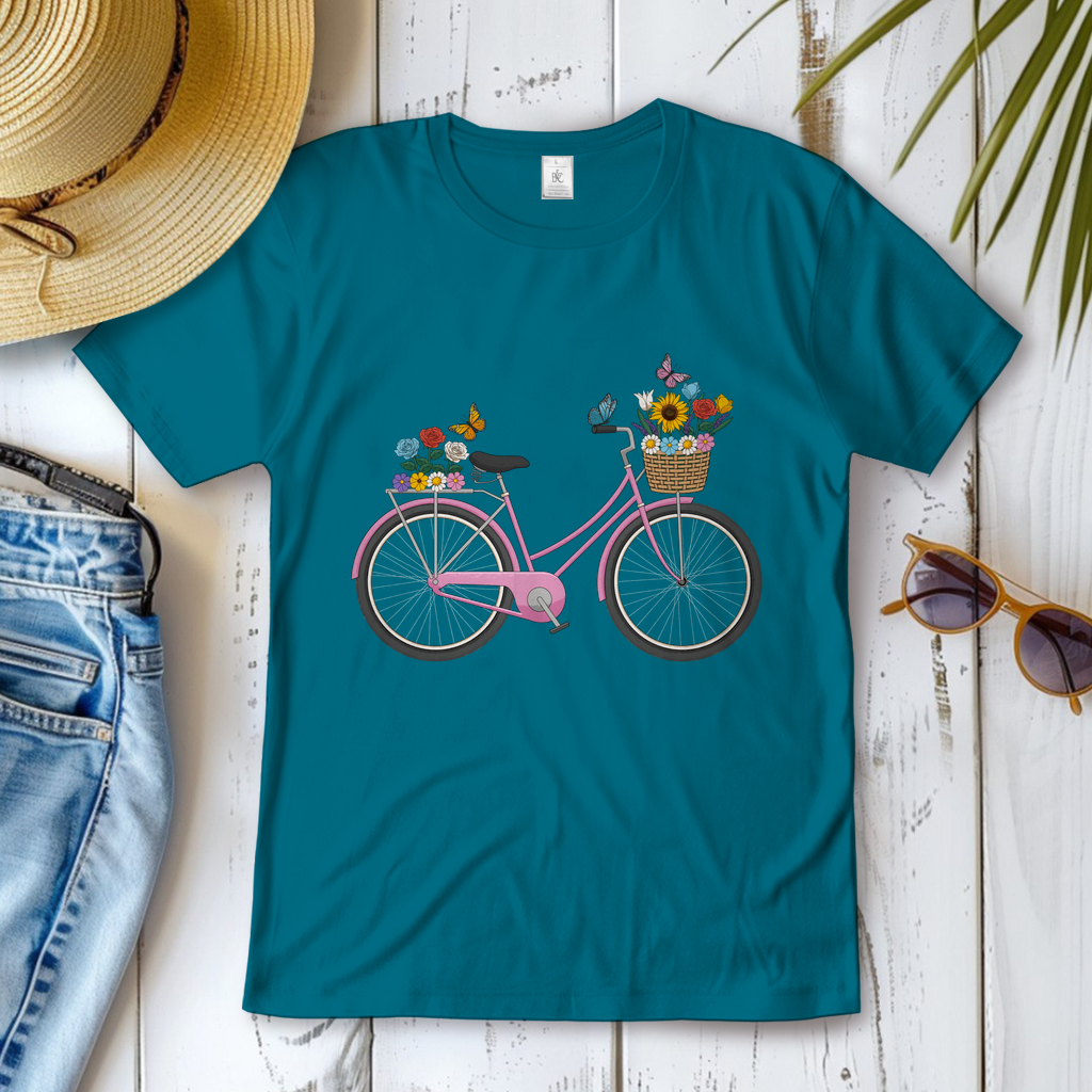 Blumen Rad, Sommerliches Design, Fahrrad mit Blumen Frauen T-Shirt