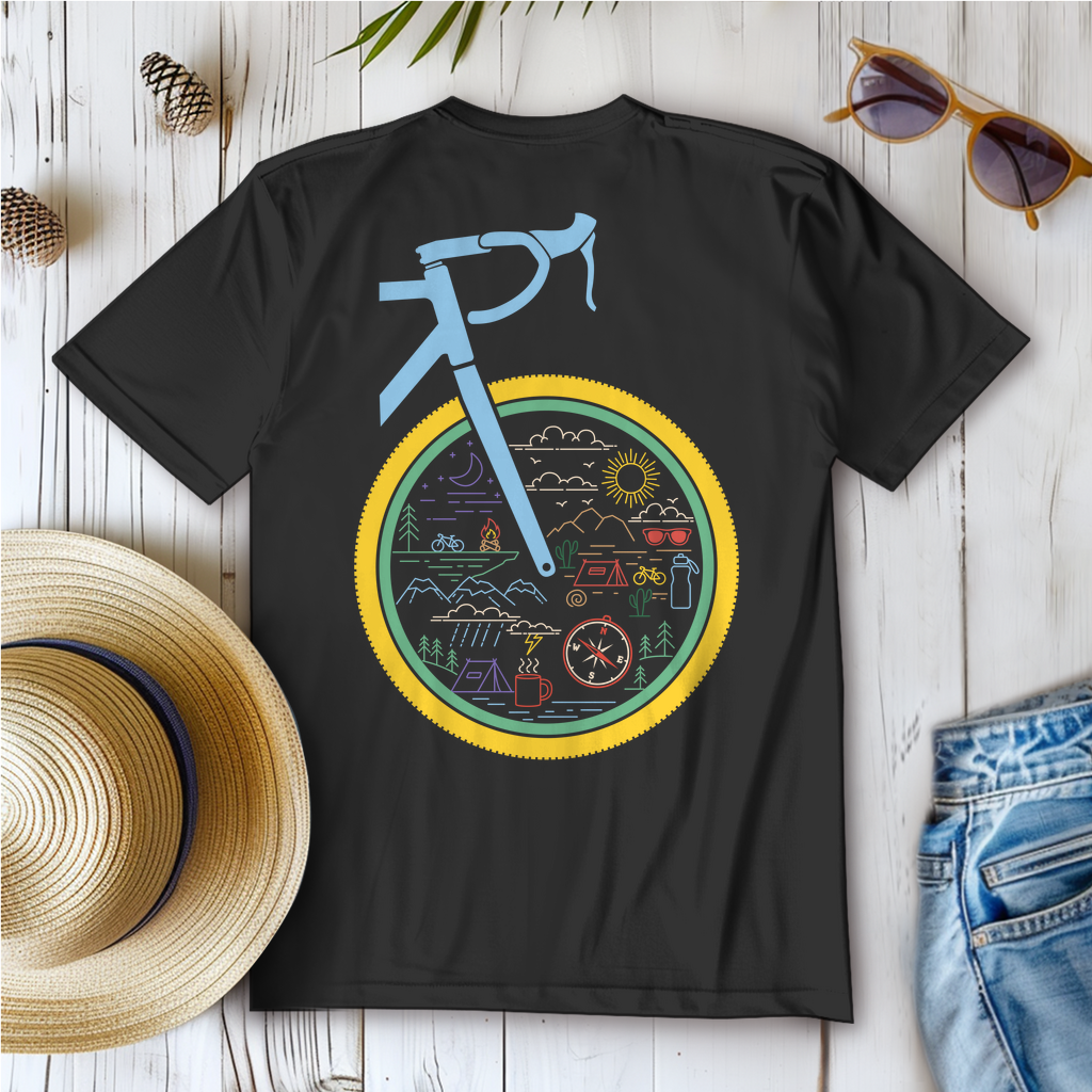 Die Welt im Rad, lustiges Bikepacking  Frauen T-Shirt