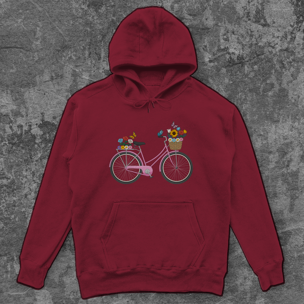 Blumen Rad, Sommerliches Design, Fahrrad mit Blumen Unisex Hoodie