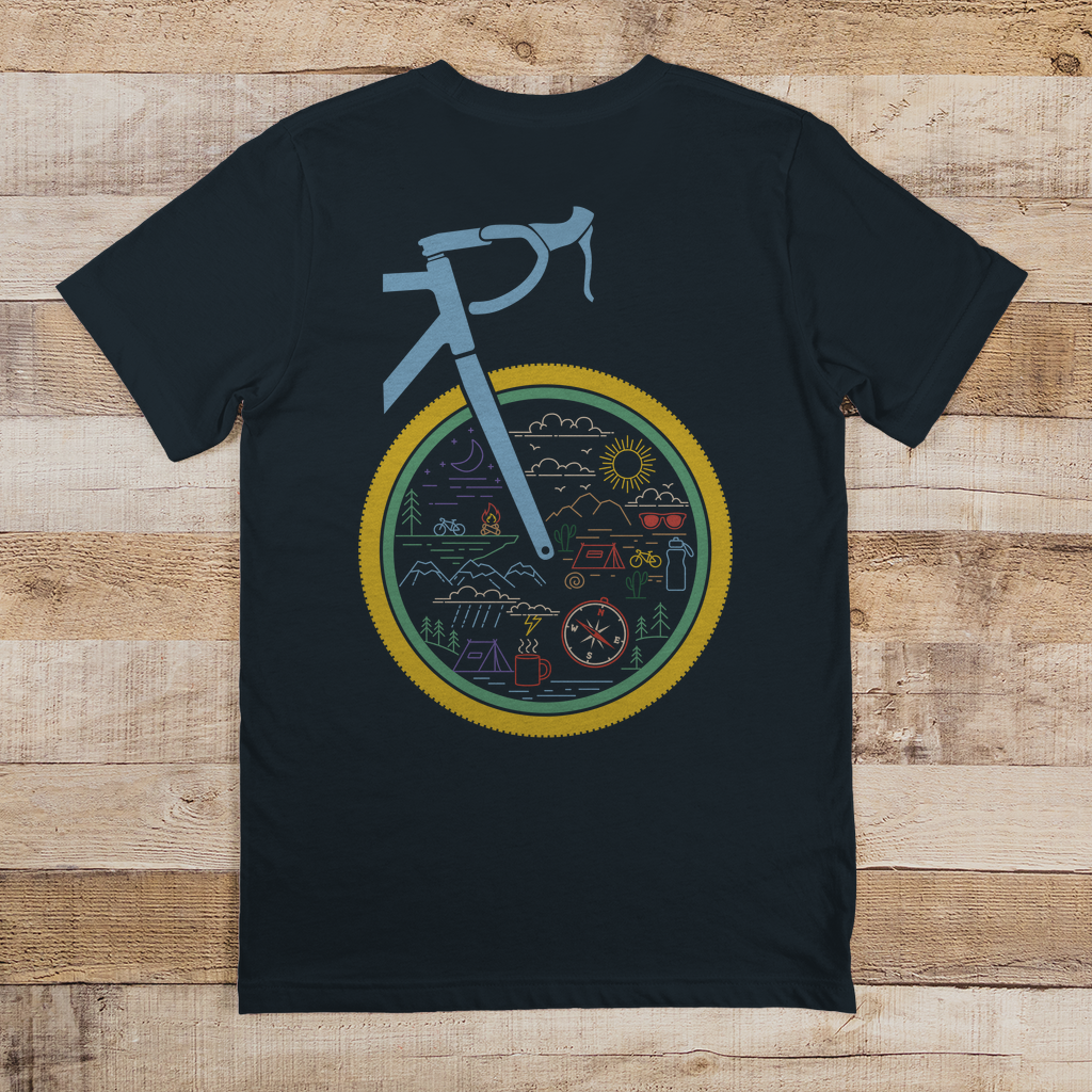 Die Welt im Rad, lustiges Bikepacking T-Shirt