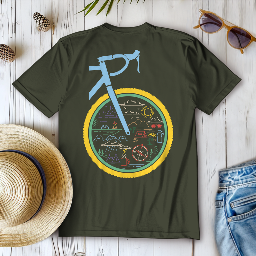 Die Welt im Rad, lustiges Bikepacking  Frauen T-Shirt