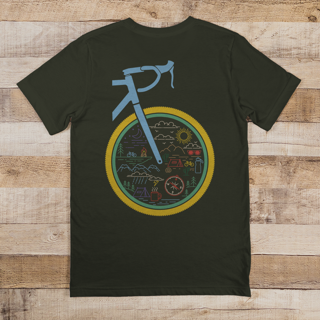 Die Welt im Rad, lustiges Bikepacking T-Shirt
