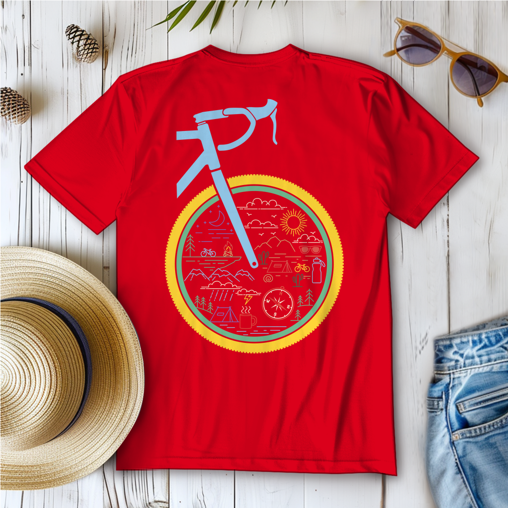 Die Welt im Rad, lustiges Bikepacking  Frauen T-Shirt