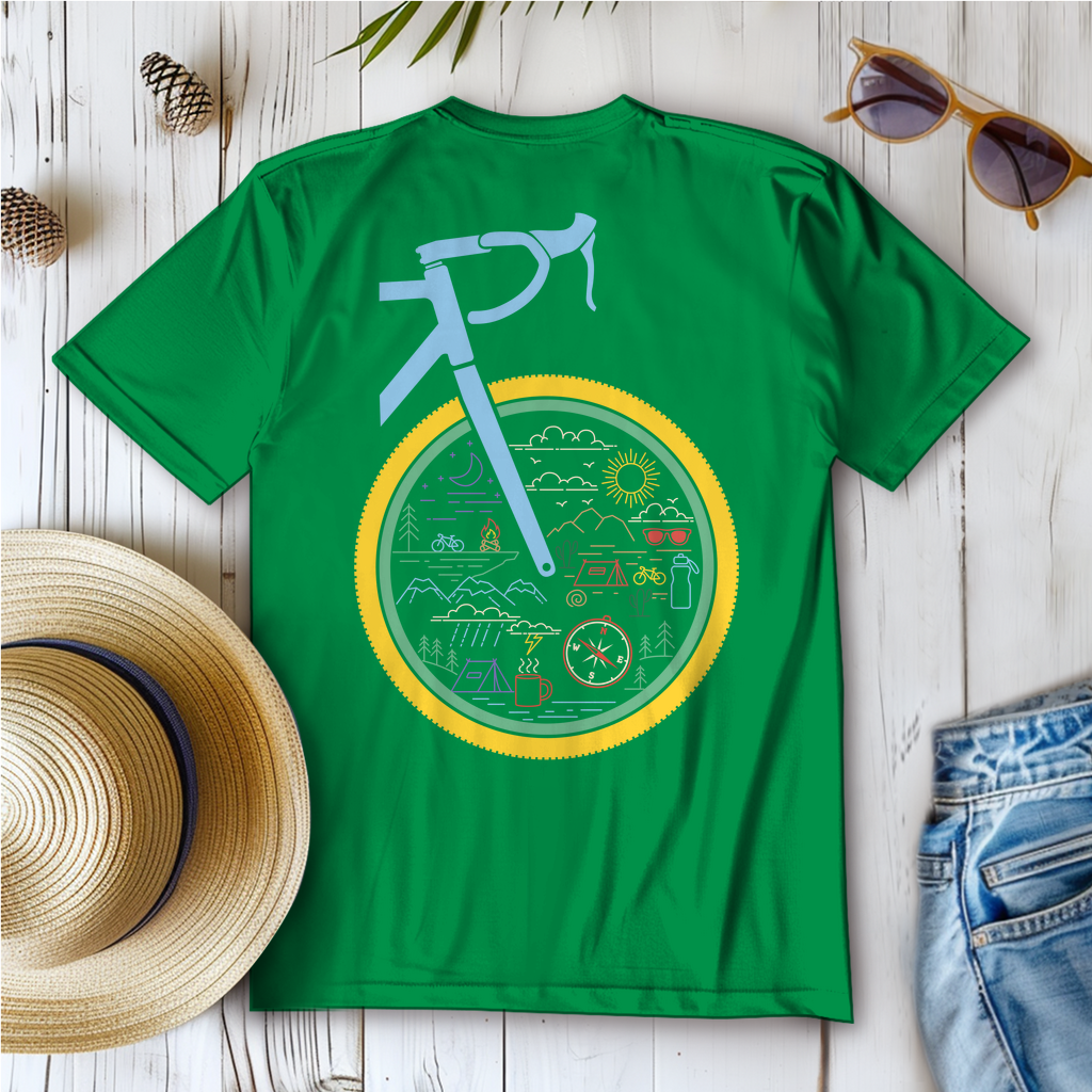 Die Welt im Rad, lustiges Bikepacking  Frauen T-Shirt