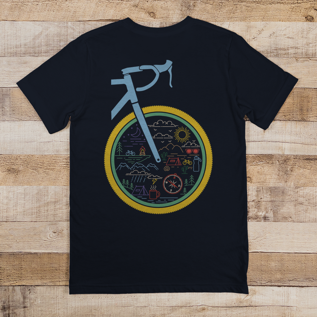 Die Welt im Rad, lustiges Bikepacking T-Shirt