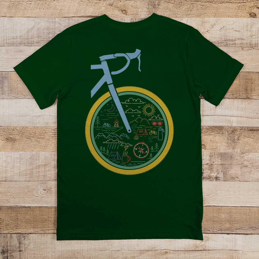 Die Welt im Rad, lustiges Bikepacking T-Shirt