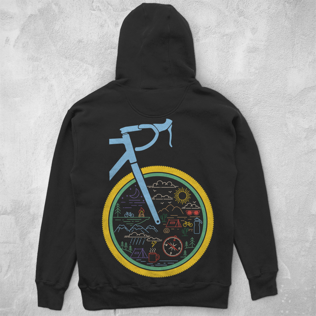 Die Welt im Rad, lustiges Bikepacking Unisex  Hoodie