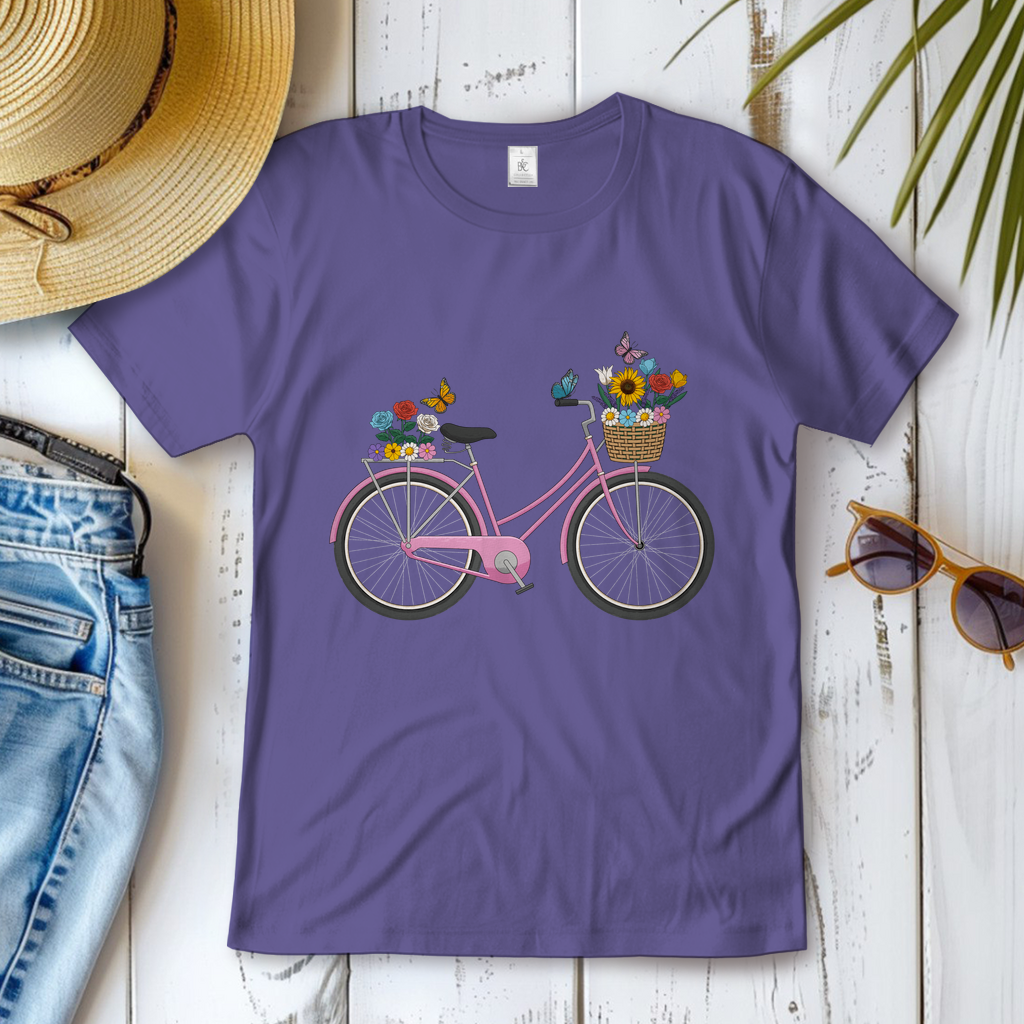 Blumen Rad, Sommerliches Design, Fahrrad mit Blumen Frauen T-Shirt