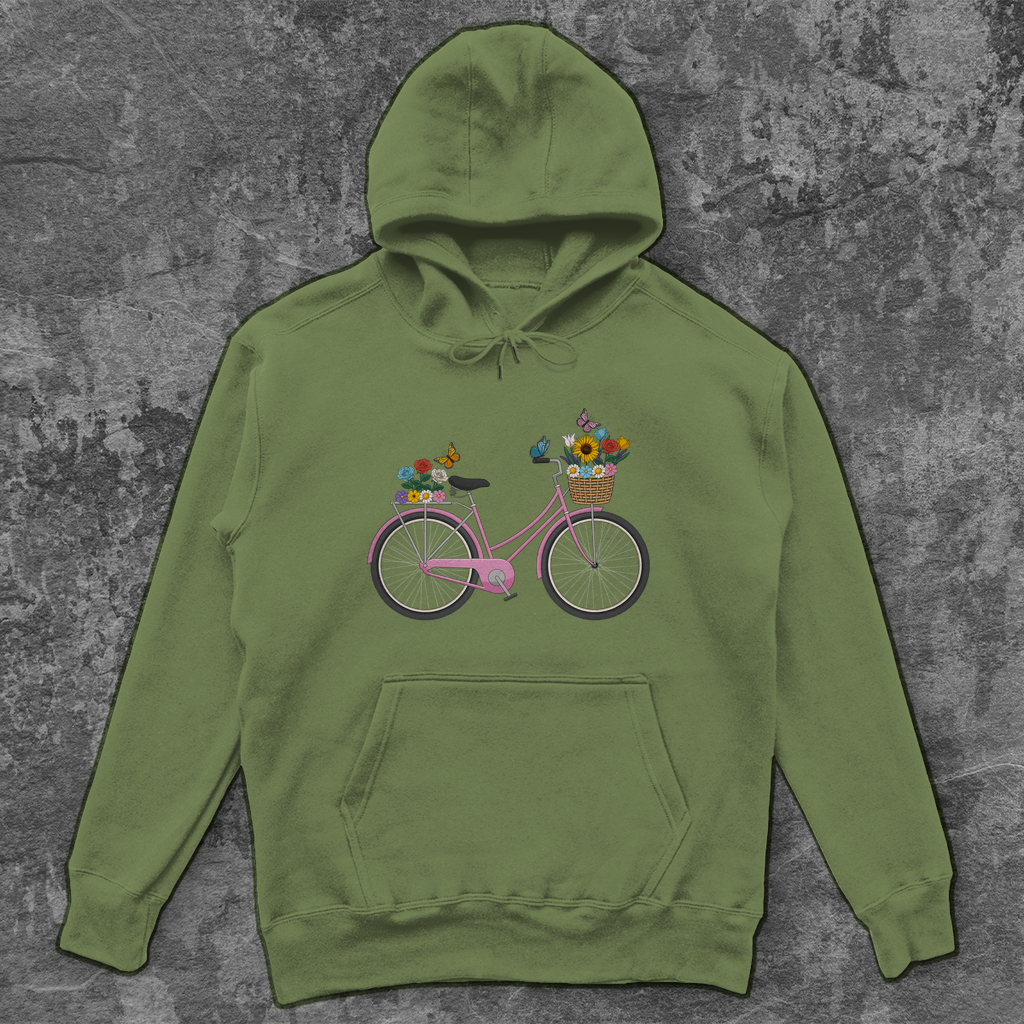 Blumen Rad, Sommerliches Design, Fahrrad mit Blumen Unisex Hoodie