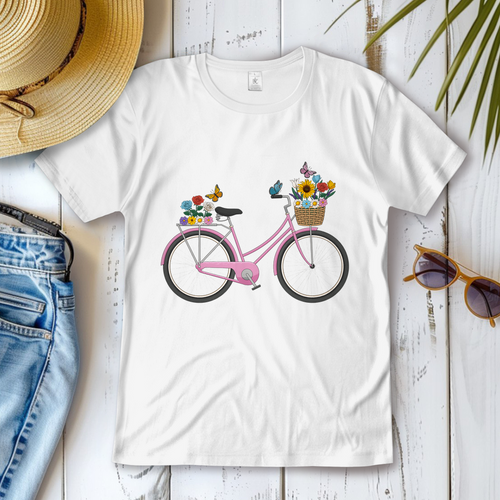Blumen Rad, Sommerliches Design, Fahrrad mit Blumen Frauen T-Shirt