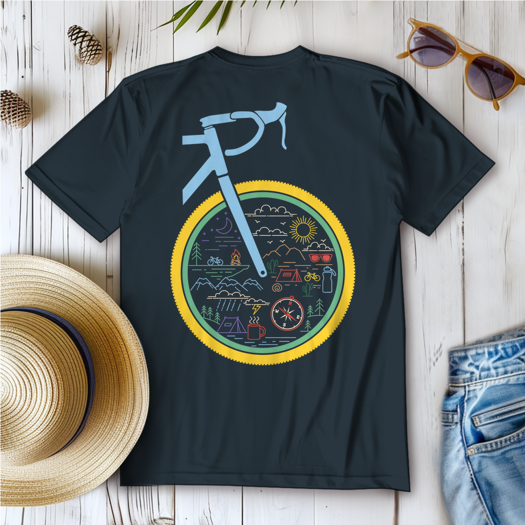 Die Welt im Rad, lustiges Bikepacking  Frauen T-Shirt