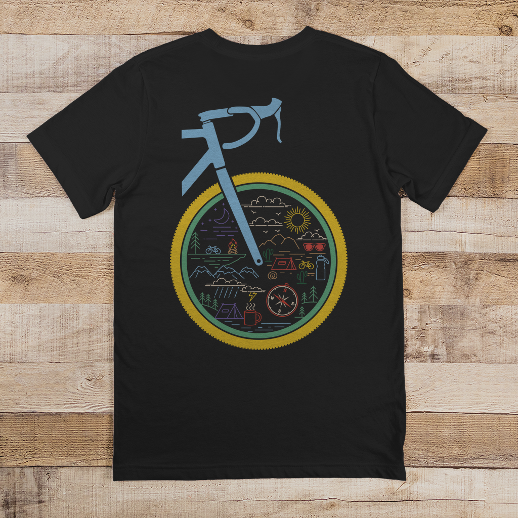 Die Welt im Rad, lustiges Bikepacking T-Shirt