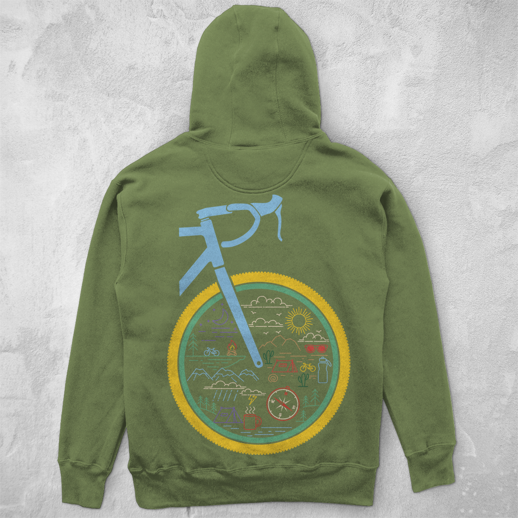Die Welt im Rad, lustiges Bikepacking Unisex  Hoodie